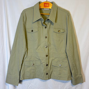 Villager Stretch Utility Jacket Women’s Size 18 Green Cotton Button Front Pocket